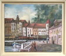 HONFLEUR/Jean-François BOURGEAT 1962.Le quai.Huile/toile.38x46.SBD.Cadre