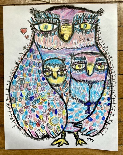 Tableau hiboux famille oiseau - hiboux,