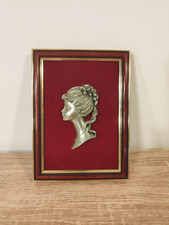 Portrait Femme Ciselé En Étain Signé Déco Tableau Cadre