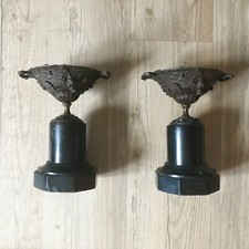 NAPOLÉON III Paire de cassolettes anciennes bronze patiné marbre Époque XIXéme