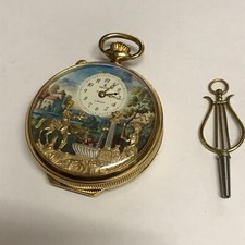 montre gousset  Swiss Reuge Sainte Croix automate boite à musique PL or et Clé
