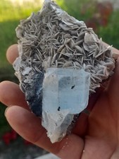 Cristal de Aigue Marine sur Mica 344g beryl mineraux de collection