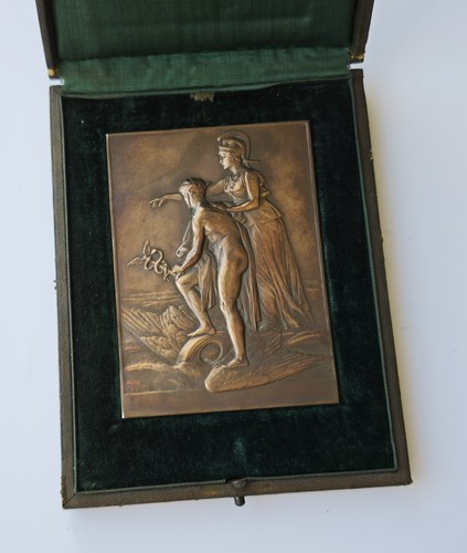 Signed bronze plaque - plaque, medaille