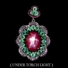 925 Argent Sterling Pendentif Ovale Rubis Étoile 6Rays 11ct Émeraude Bijoux Main