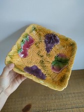 Ancien Saladier à Fruits Carré en Barbotine Sarreguemines - Coloré - Vintage 2