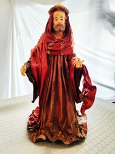 Magnifique Santon Saint Joseph En Bois Finement Sculpté Tissus Et Papier 4cm