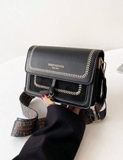 Sac Simili Cuir Noir A Bandoulière Femme Vintage Magnétique A Rabat A Bascule