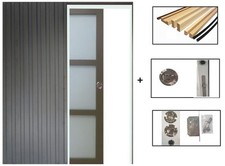Porte Coulissante Marron Ral7006 Vitrée H204 X L73 + Systeme Galandage Et Kit De