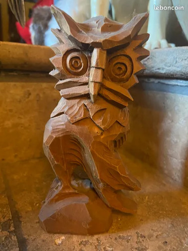 Statue hibou bois sculpté