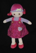 Peluche doudou poupée chiffon COROLLE robe fleurie mauve cœur 36 cm TTBE