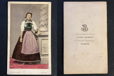 Jules Bonnet, Luzern, Lucerne, Femme en costume suisse, circa 1870 CDV vintage a