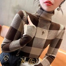 Pull Col Roulé Femme Carreaux