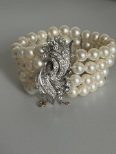 6877- Bracelet 4 Rangs Perles Akoya Diamants