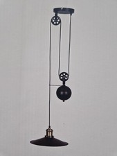 Suspension vintage avec poulie et contrepoids coloris noir - Neuve - Lustre