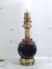 ?? ANCIENNE GRANDE LAMPE PETROLE GAGNEAU CERAMIQUE BRONZE TETE FAUNE OIL LAMP