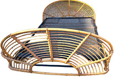 lit en rotin avec sommier fer années 60-70 long 215x130