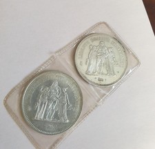 Lot de 2 pièces de 50 francs Hercule 1974 argent en plutôt bon état 
