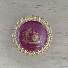 3,8 cm, broche en porcelaine de Limoges, broche vintage décor scène de Fragonard