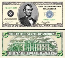LINCOLN - BILLET COMMÉMORATIF "5 DOLLARS US" Abraham Fantaisie Million Président