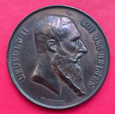 Belle médaille en bronze Leopold II roi des Belges, Exposition nationale 1880