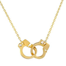Collier menottes en acier inoxydable or et zircon cadeau femme
