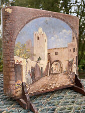 Peinture Orientaliste sur vase en Terre Cuite & 1920 & Socle Bois & DINNAT