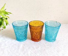 Tasse En Verre Ambre Aqua Bleu Vintage Ancien Barware Décoratif Collectible G361