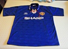 ancien Maillot football shirt vintage manchester united sharp cantona umbro bleu
