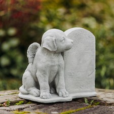 Ange chien décoration funéraire figurine en pierre H.22 cm gris 6 kg béton bl...