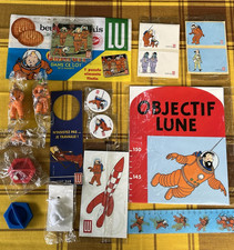TINTIN / Hergé  LOT  15 objets promotionnels LU  thème LUNE  1994 + publicités