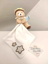 Doudou Plat/Mouchoir Ours Beige Blanc Bonnet Vert Étoiles Luminescent - Baby Nat