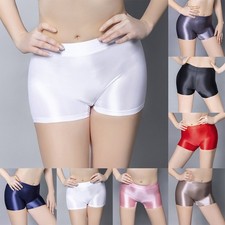 Femmes Sexy Brillant Satin Opaque Effet Mouillé Court Leggings Fitness Short