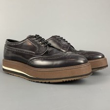 PRADA Taille 10,5 Noir Et Marron Cuir Perforé Plateforme À Lacets Chaussures