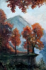 Huile s/papier Paysage Automne