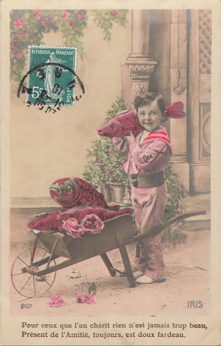 Enfant elegant brouette - cp,