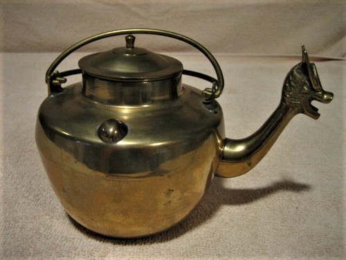Brass dragon spout teapot - dragon,