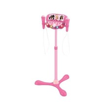 Microphone Barbie sur pied ajustable lumineux avec enceinte, 2 Micros et Effets 