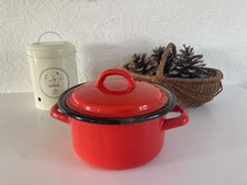 19 ⚜️ Ancienne Cocotte Faitout Marmite En Tôle Émaillée Vintage Couleur Rouge