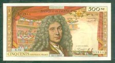 RARE BILLET DE 500NF MOLIÈRE 1963 ALPHABET X.10 EN TTB+