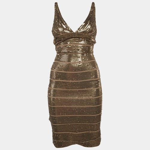 Robe bandage pailletée marron