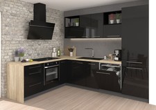 Cuisine En L ESSEN 210x290cm Lava Façade Noire Acrylique Brillant REJS Volla