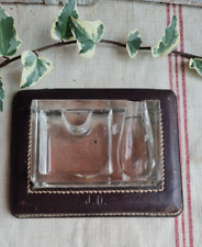 ANCIEN REPOSE PORTE PIPE TABATIERE CENDRIER  BUREAU CRISTAL  CUIR HERMES?