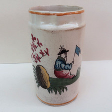 Ceramique Ancienne Pichet Chope Décor Chinois au Drapeau 15Cm Nevers