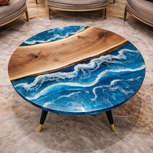 Table ronde époxy ocean wave - ocean,
