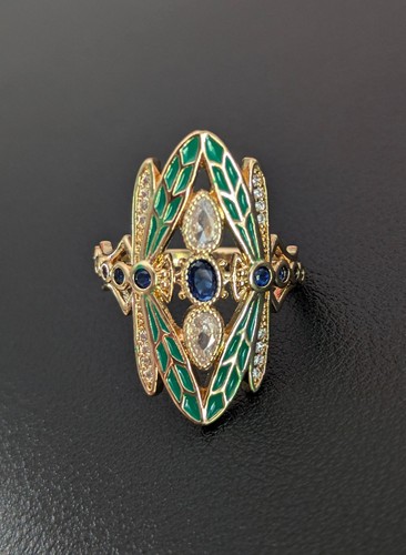 Bague navette libellule - libellule, Émail