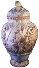 Antique 19thC Doccia Porcelaine Capodimonte Relief Scène Urne + Couvercle