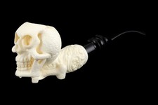 Crâne écume de mer pipe gravure fait main pipe tabac à fumer 海泡石 avec...
