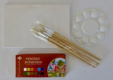 BOITE de PEINTURE, toile, pinceaux, palette, peinture tube venus acrylique, NEUF