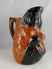 ANCIEN PICHET CARAFE TERRE CUITE VERNISSEE TETE D'HOMME BARBU HAUT 22 CM  VJ01