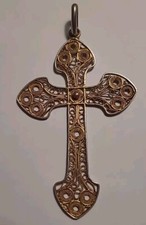 Ancienne Croix Pendentif Filigrané Vermeil ( Argent + Or ) # AJ2# D5